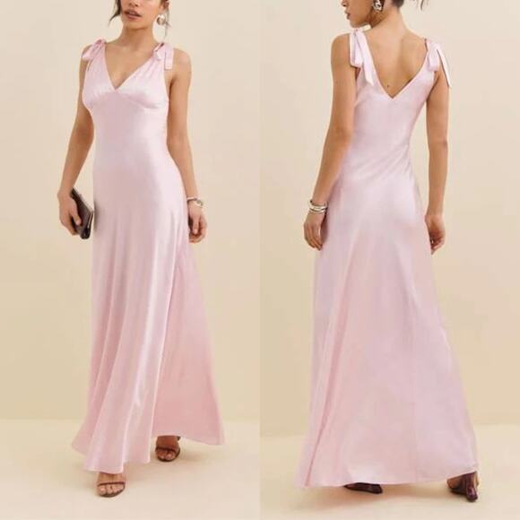 Reformation Pernille Silk Maxi Dress NEW Cherry Blossom Pink Tie Straps NWT M - Picture 1 of 7